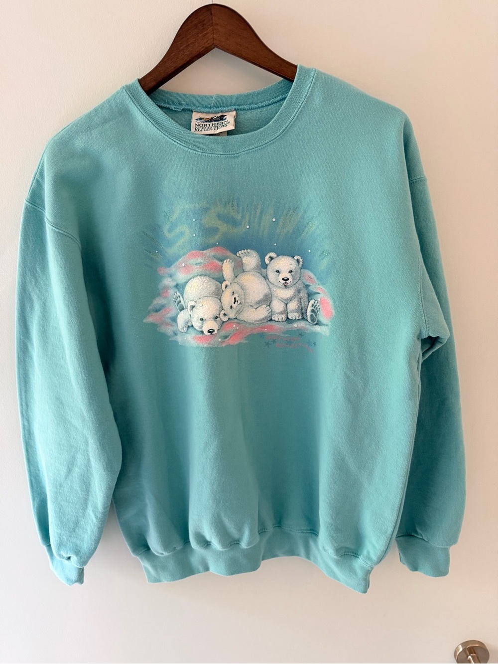 Northern Reflections Aqua Crewneck with Polar Bear Trio Graphic